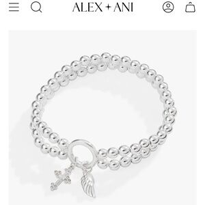 Brand new with tags Alex and Ani cross + wing double stretch silver bracelet